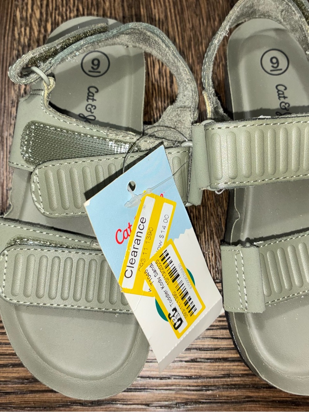 Cat & Jack Kids' Light Olive Green Hook-and-Loop Sandals